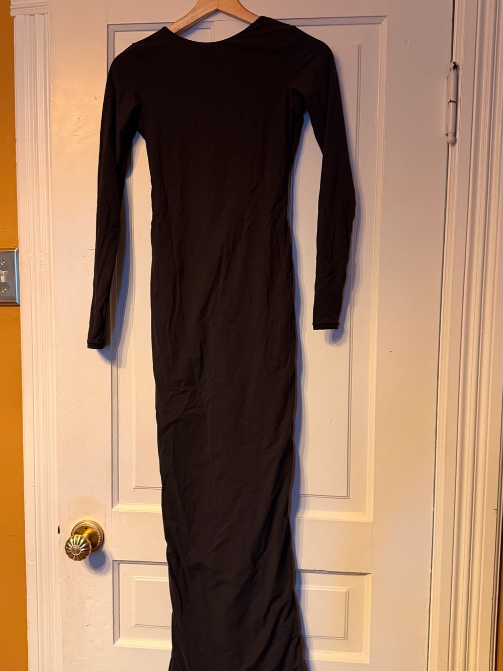 SKIMS Scoop Back Sleek Black Long-Sleeve Maxi Dress